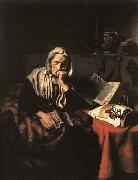 Nicolaes maes Old Woman Dozing painting
